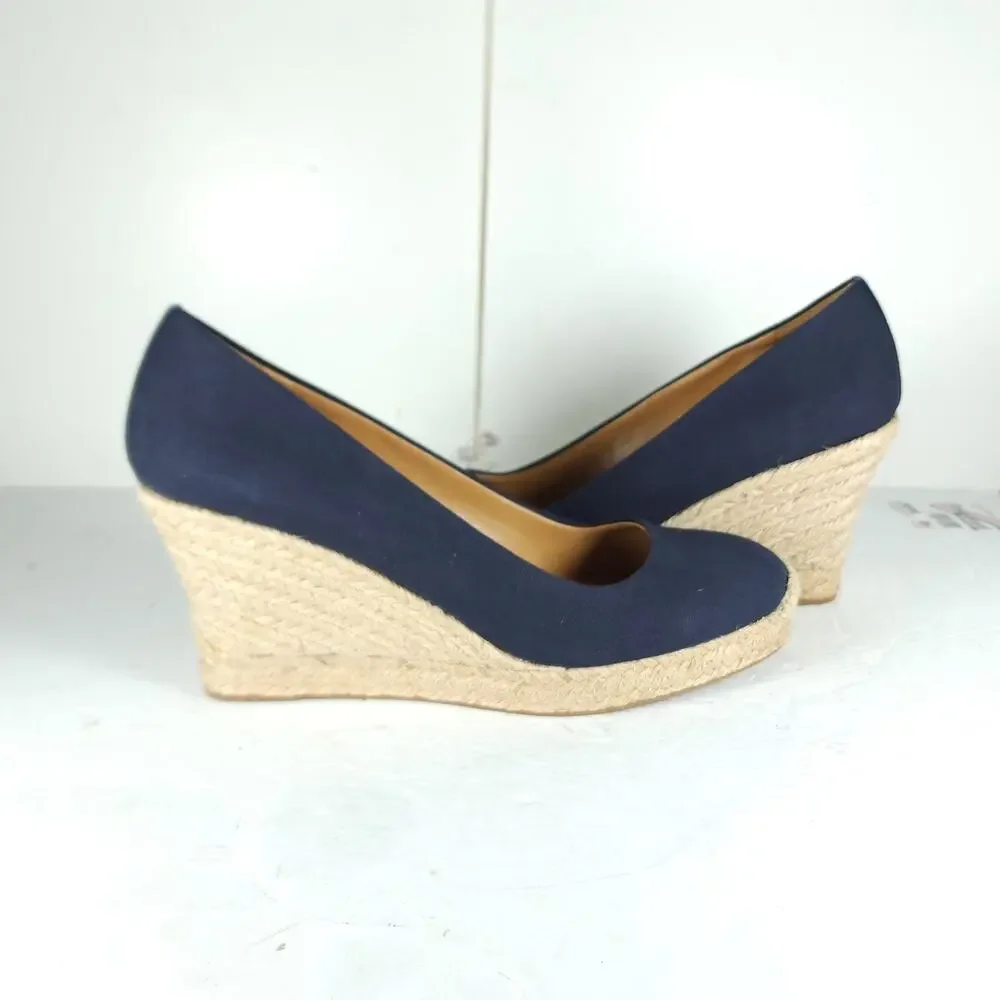 J. Crew Women's US 9 Canvas Navy Blue Wedge Pumps Espadrille Shoes New